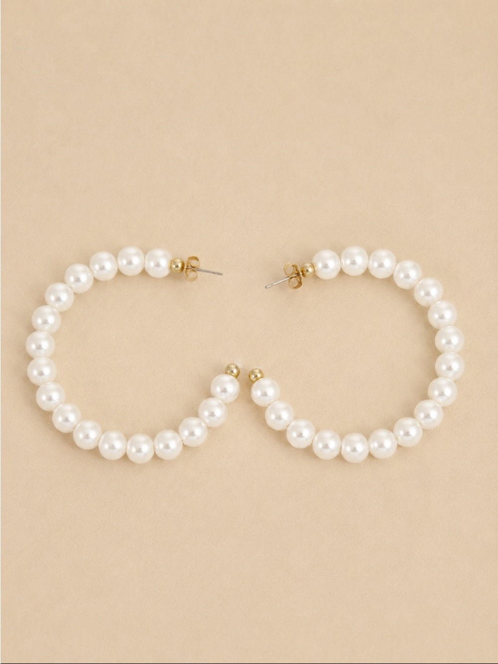 White Faux Pearl Oversized Hoop Earrings with Gold-Tone Accents